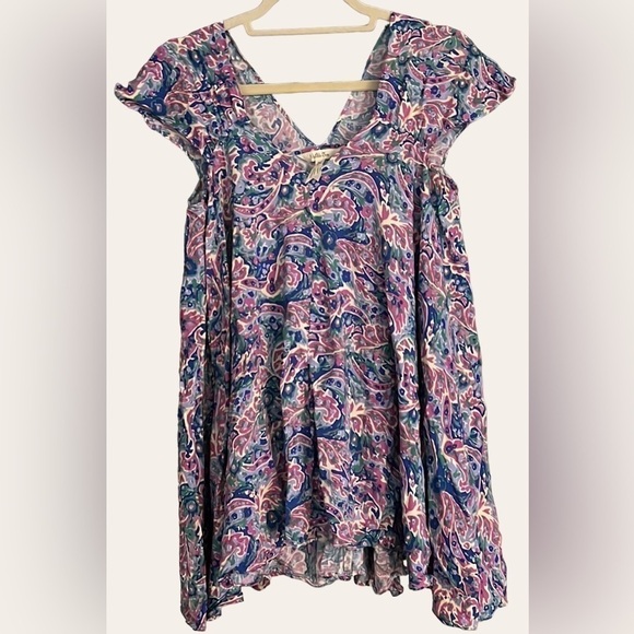 MATILDA JANE In the Maze Asymmetrical Blue/Pink/Cream Paisley Top, Small, EUC. - Picture 4 of 10